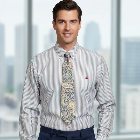 Brooks Bros. 1818 Men XL Button down Suplima no iron shirt Free Lands End Tie - Picture 2 of 11